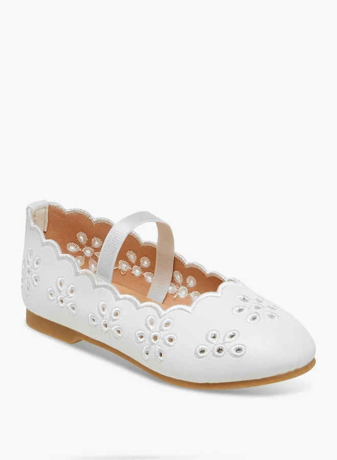 JUNIORS Cutout Scallop Detail Ballerina Shoes with Elasticated Strap