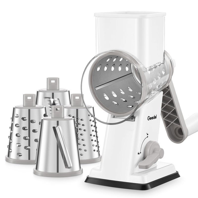 Geedel Rotary Cheese Grater Upgraded Vegetable Shredder with 4 Interchangeable Blades Easy to Clean Cheese Shredder with Handle Kitchen Grater Nuts Grinder for Cutting Cheese Vegetable Nuts - Image 2