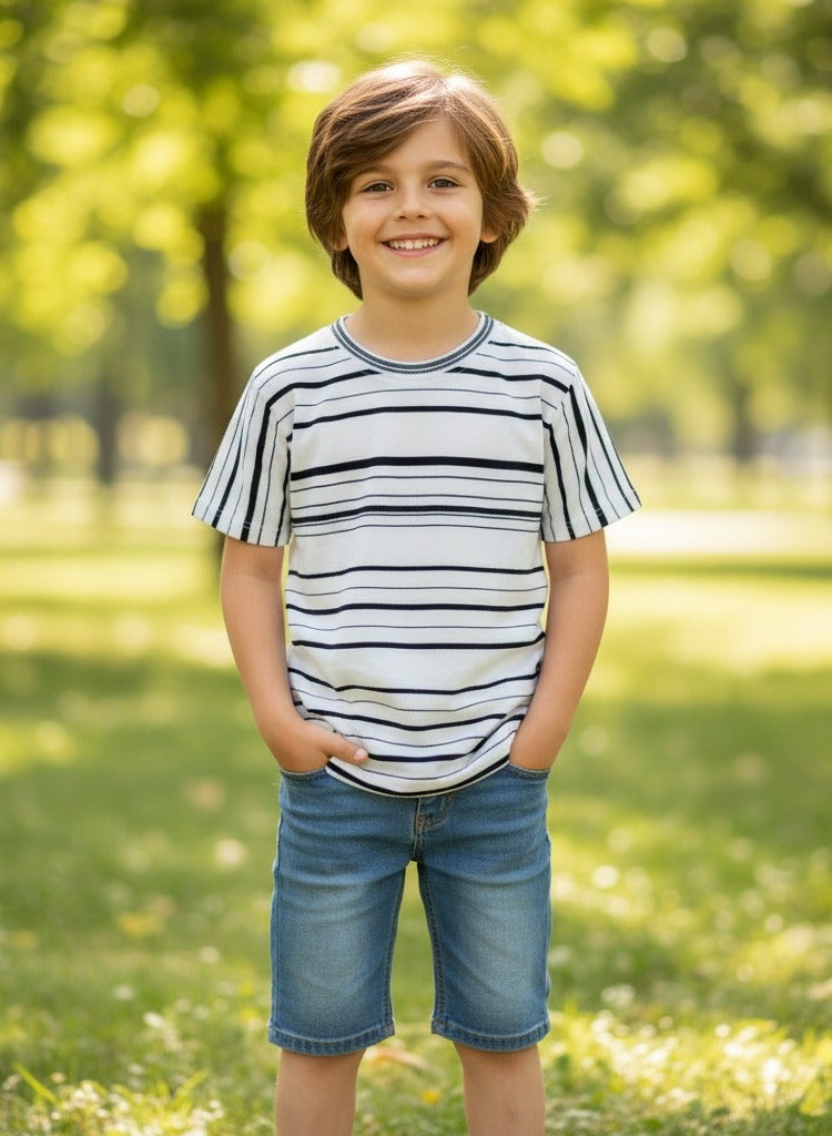 A trendy T-shirt with stylish stripes. Short-sleeved crew neck T-shirt - Image 1