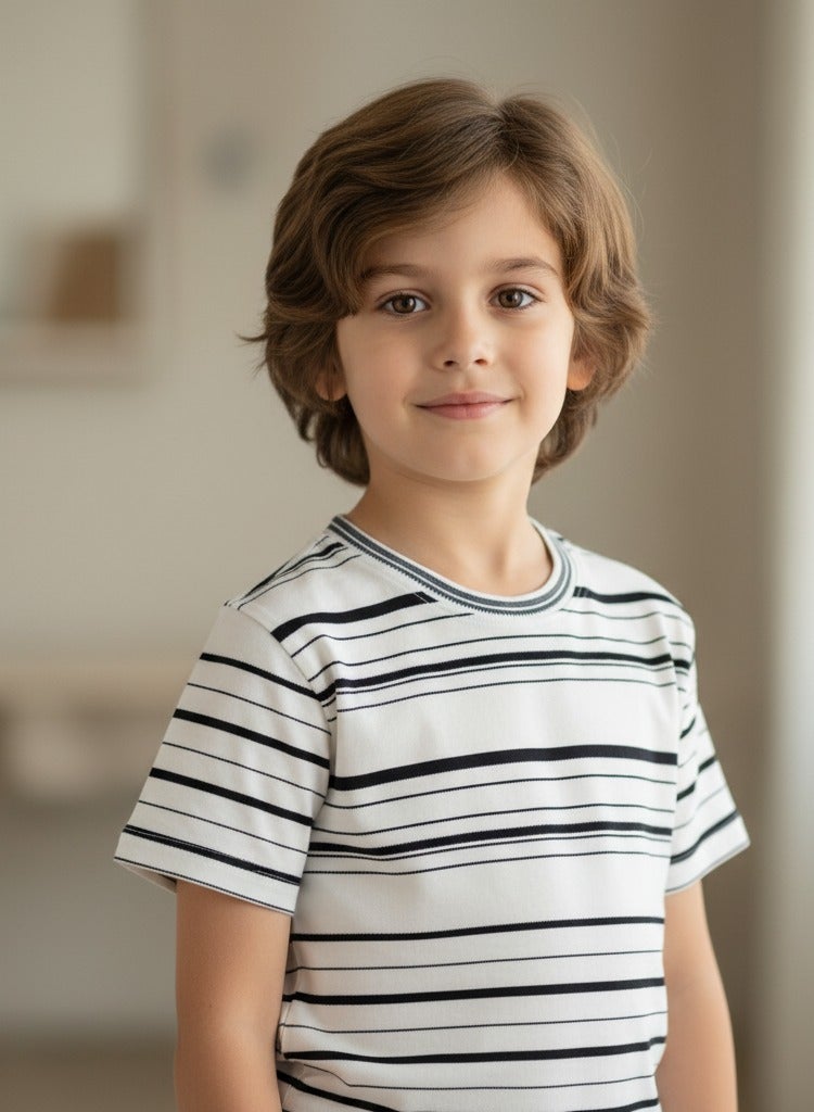 A trendy T-shirt with stylish stripes. Short-sleeved crew neck T-shirt - Image 3