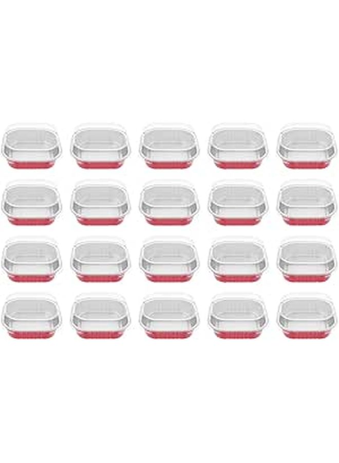 20 Sets 220ml Red Bottom Square Aluminum Foil Baking Cups With Lids - Image 1