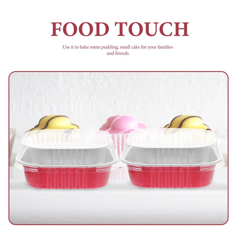 20 Sets 220ml Red Bottom Square Aluminum Foil Baking Cups With Lids - Image 4