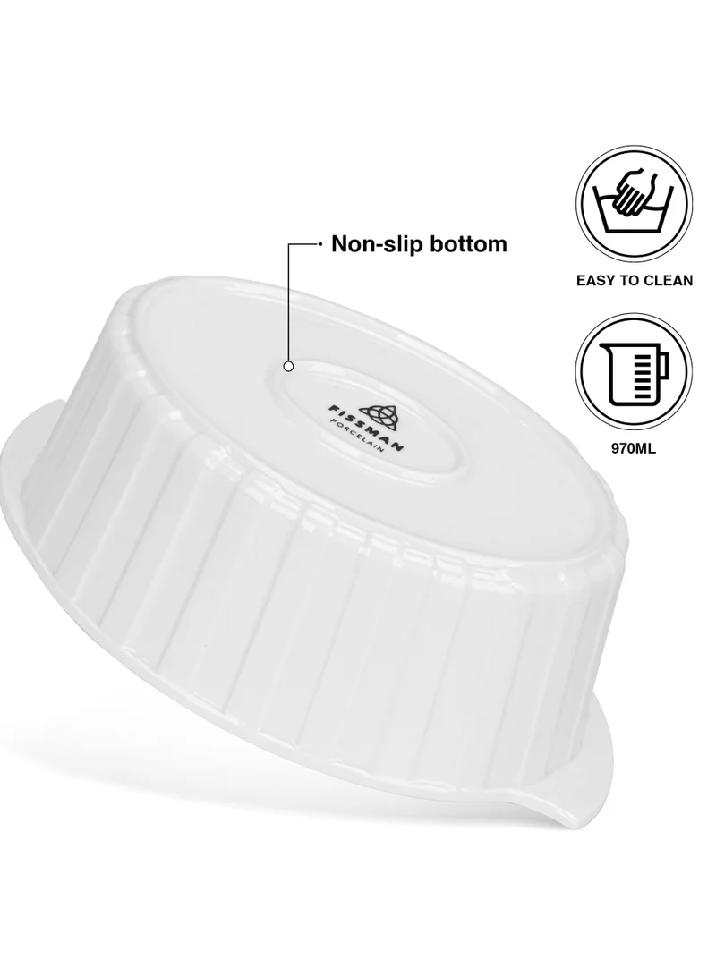 Fissman  Oval Baking Dish 970mL 19x14x8cm Horeca Series, Microwave, Oven And Dishwasher Safe, Deep, for Casseroles, White Souffle Dishes Creme, Baking Pans  | Best Price UAE