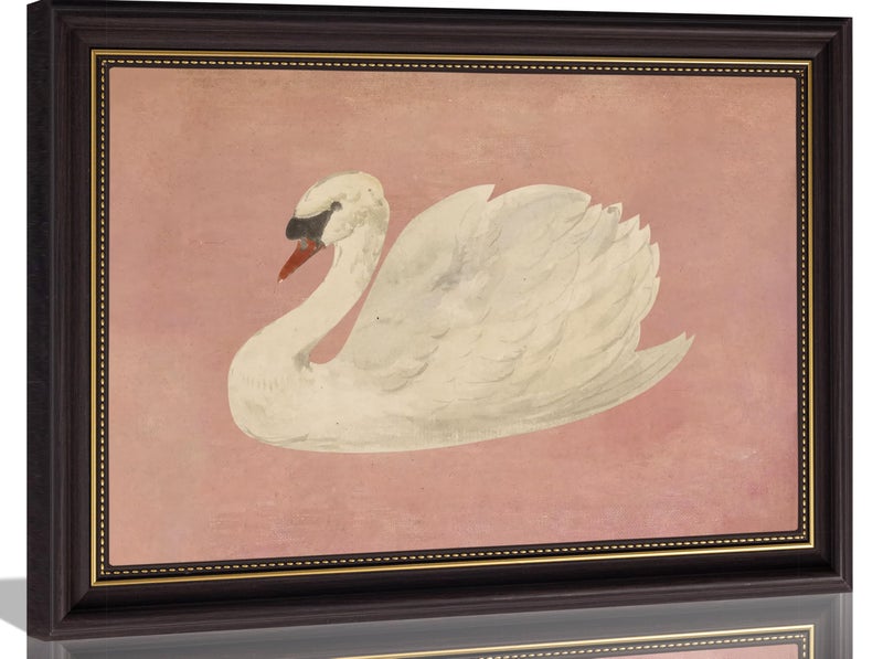 LRTNMTJ Framed Vintage White Swan Canvas Wall Art Grace Pink Swan Painting Picture Wall Decor Eclectic Pink Kitsch Classical Animal Poster Print Artwork for Living Room Bathroom Bedroom Study Home Decoration - Image 1