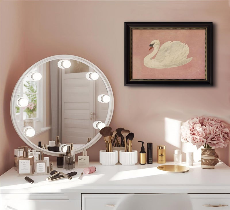 LRTNMTJ Framed Vintage White Swan Canvas Wall Art Grace Pink Swan Painting Picture Wall Decor Eclectic Pink Kitsch Classical Animal Poster Print Artwork for Living Room Bathroom Bedroom Study Home Decoration - Image 3