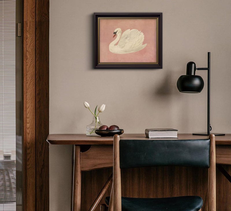 LRTNMTJ Framed Vintage White Swan Canvas Wall Art Grace Pink Swan Painting Picture Wall Decor Eclectic Pink Kitsch Classical Animal Poster Print Artwork for Living Room Bathroom Bedroom Study Home Decoration - Image 5