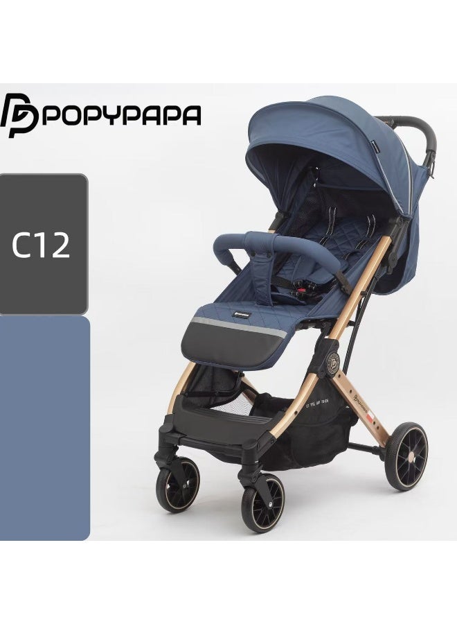 POPYPAPA C12 Baby Stroller | Baby Stroller with Large Wheels, Multi-Position Recline Seat, Extendable Canopy, 5-Point Harness, Front Swivel Wheels, Storage Basket | Baby Pushchair Stroller