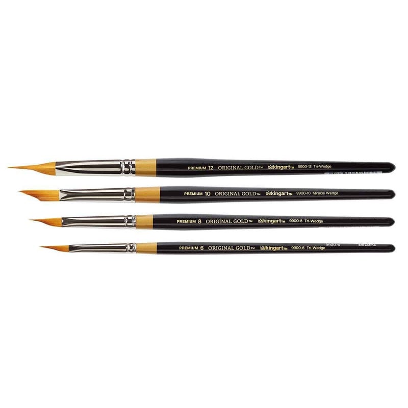 KINGART B-092 Premium 4 pc. Original Gold 9900 Series Miracle Wedge Brush Set, Synthetic Golden Taklon for Acrylic, Oil, Watercolor Paint, Short Handle, 4 Brushes Sizes: 6, 8, 10, 12 - Image 3