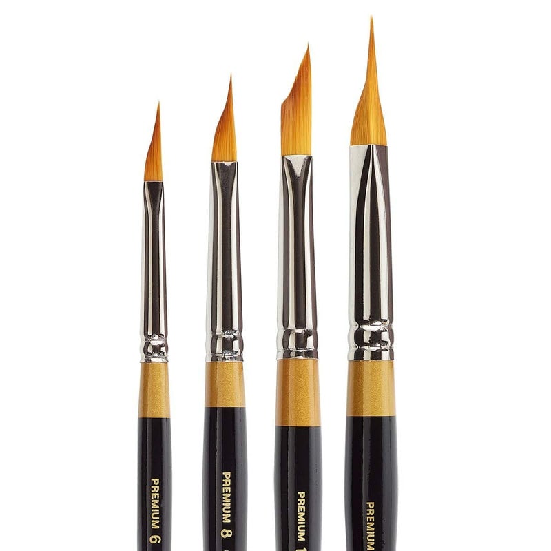 KINGART B-092 Premium 4 pc. Original Gold 9900 Series Miracle Wedge Brush Set, Synthetic Golden Taklon for Acrylic, Oil, Watercolor Paint, Short Handle, 4 Brushes Sizes: 6, 8, 10, 12 - Image 2