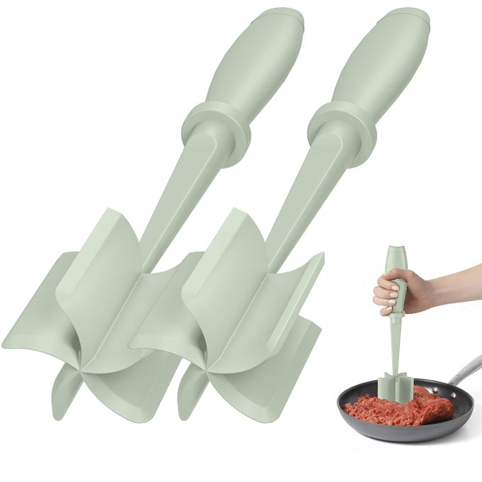 2PCS MEAT CHOPPER HAMBURGER GRINDER PREMIUM HEAT RESISTANT SMASHER FOR GROUND BEEF BURGER GRINDER NYLON POTATO MIX TOOLGREEN