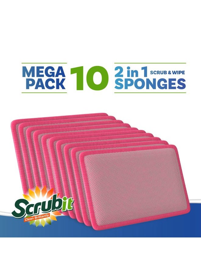 SCRUBIT Scrub and Wipe Cleaning Pads [10 Pack] – Dual Sided Scouring Pad and Sponge - Reusable Kitchen Scrubbing Sponges for Dishes, Pots, Pans Utensils & Non-Stick Cookware (Pink) - Image 5