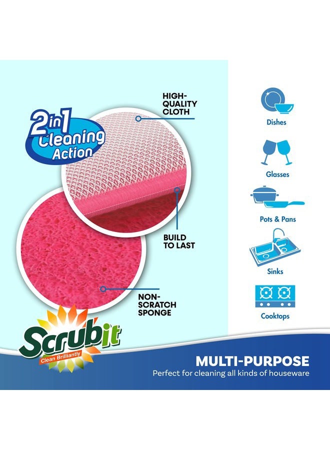 SCRUBIT Scrub and Wipe Cleaning Pads [10 Pack] – Dual Sided Scouring Pad and Sponge - Reusable Kitchen Scrubbing Sponges for Dishes, Pots, Pans Utensils & Non-Stick Cookware (Pink) - Image 3