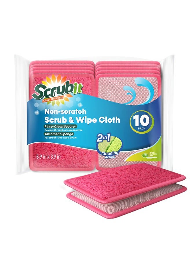 SCRUBIT Scrub and Wipe Cleaning Pads [10 Pack] – Dual Sided Scouring Pad and Sponge - Reusable Kitchen Scrubbing Sponges for Dishes, Pots, Pans Utensils & Non-Stick Cookware (Pink) - Image 1