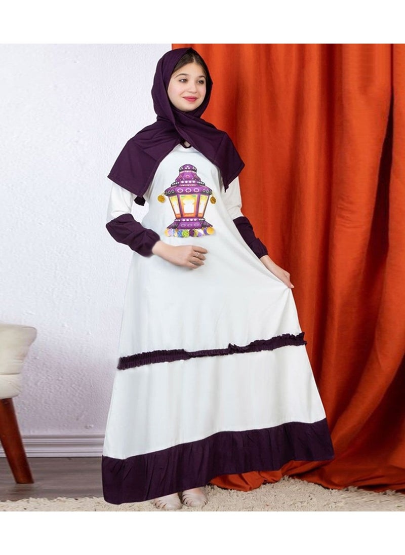 FULL JOY - Girls' Prayer Dress  Made Of Viscose Cotton and Separate Veil ,White - Image 1