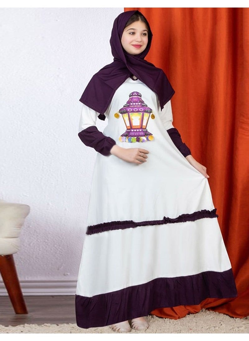FULL JOY - Girls' Prayer Dress  Made Of Viscose Cotton and Separate Veil ,White - Image 1