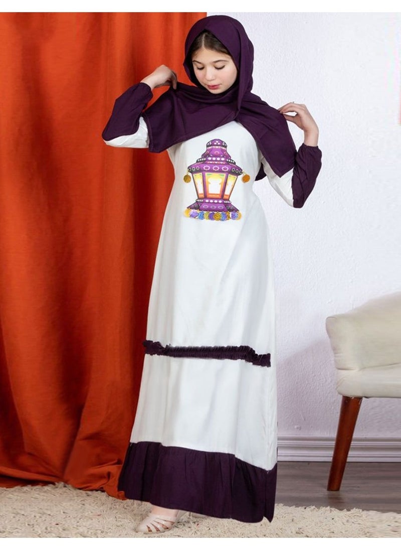 FULL JOY - Girls' Prayer Dress  Made Of Viscose Cotton and Separate Veil ,White - Image 1