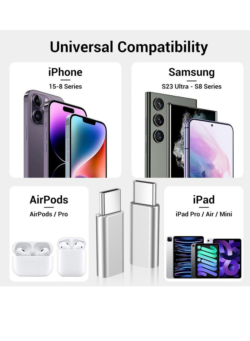 2 حزمة محول Lightning إلى USB C لأجهزة iPhone 15/15 Pro/15 Pro Max/15 Plus، iOS، سامسونج، شحن نقل البيانات، كابل موصل شاحن من النوع C، وليس للصوت - Image 2