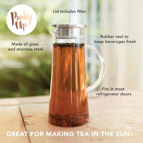 Pinky Up Charlie Iced Tea Glass Carafe with Lid and Filter, Pitcher for Cold Coffee, Lemonade, Fruit Juices, Sparkling Water, Soda, 1.5 Liter Capacity - Image 2