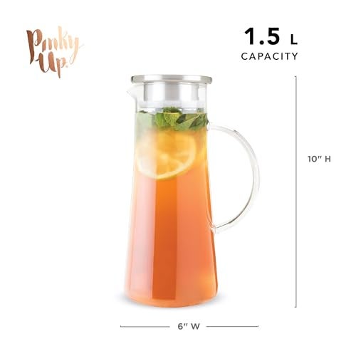 Pinky Up Charlie Iced Tea Glass Carafe with Lid and Filter, Pitcher for Cold Coffee, Lemonade, Fruit Juices, Sparkling Water, Soda, 1.5 Liter Capacity - Image 3