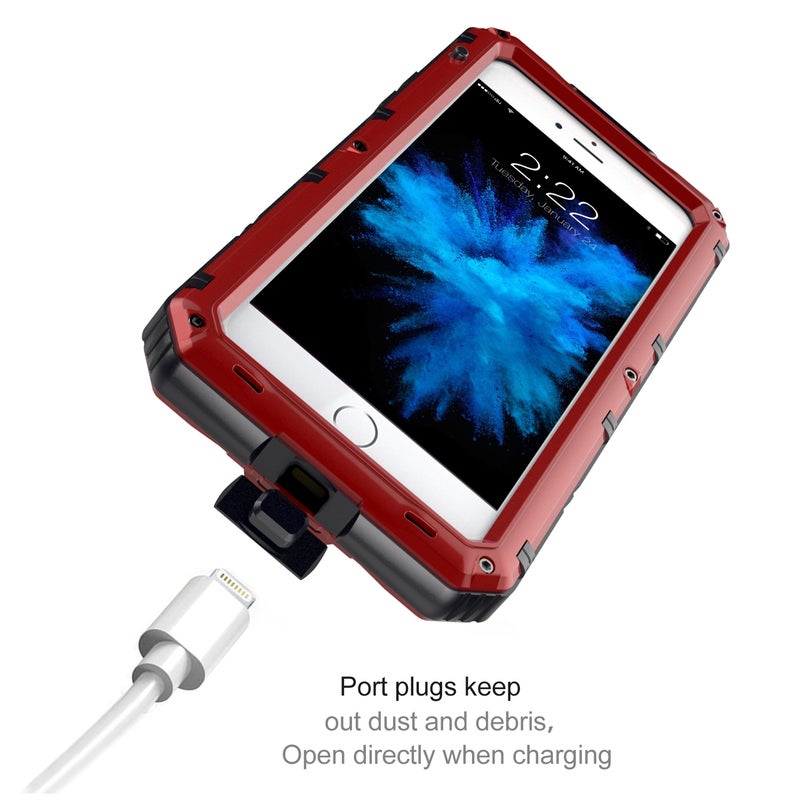 HuHa Case Cover For iPhone SE 2022 / SE 2020 / 8 / 7 Metal + Silicone Phone Case with Screen Protector(Red) - Image 4