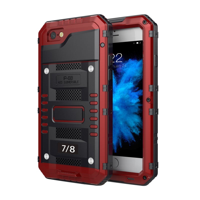 HuHa Case Cover For iPhone SE 2022 / SE 2020 / 8 / 7 Metal + Silicone Phone Case with Screen Protector(Red) - Image 1
