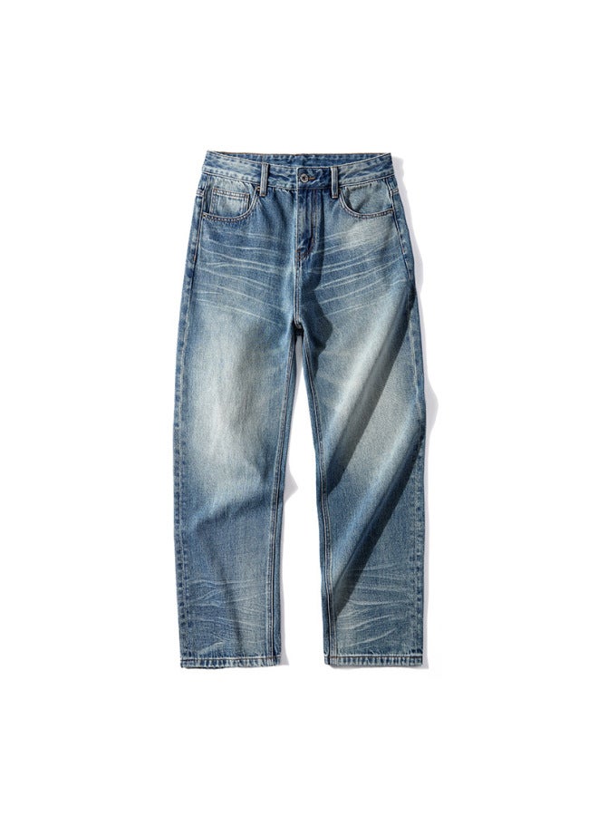 Men's Clothing Summer New Embroidered Jeans Men's Trendy Loose Straight Draped Plain Denim Trousers