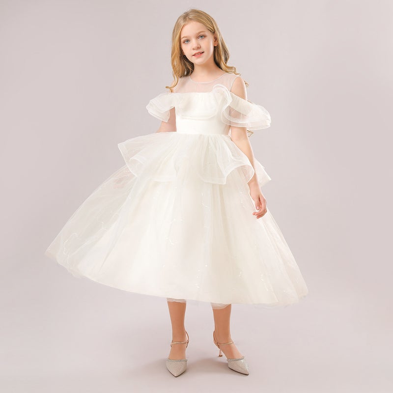 Foreign trade childrens dress dress tube top mesh wedding dress puffy dress womens dinner catwalk dress spot LP-312-Champagne