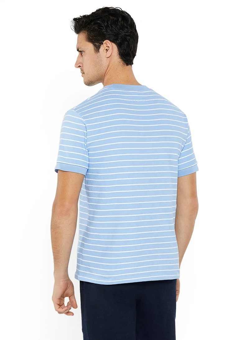 NAUTICA Natural Blue Striped Regular Fit Premium Cotton Crew Neck T-shirt for Men | Best Price UAE