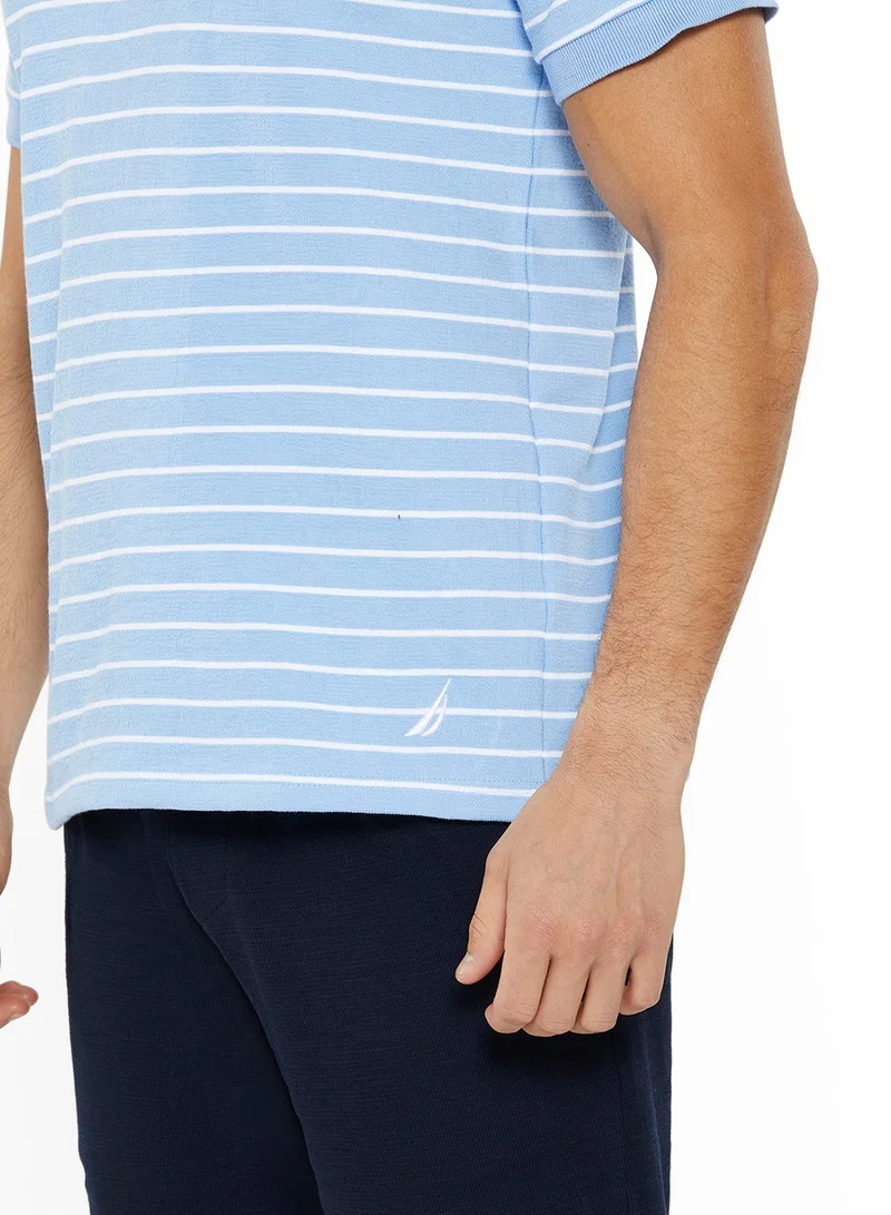 NAUTICA Natural Blue Striped Regular Fit Premium Cotton Crew Neck T-shirt for Men | Best Price UAE