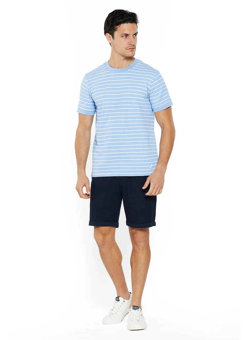 NAUTICA Natural Blue Striped Regular Fit Premium Cotton Crew Neck T-shirt for Men | Best Price UAE