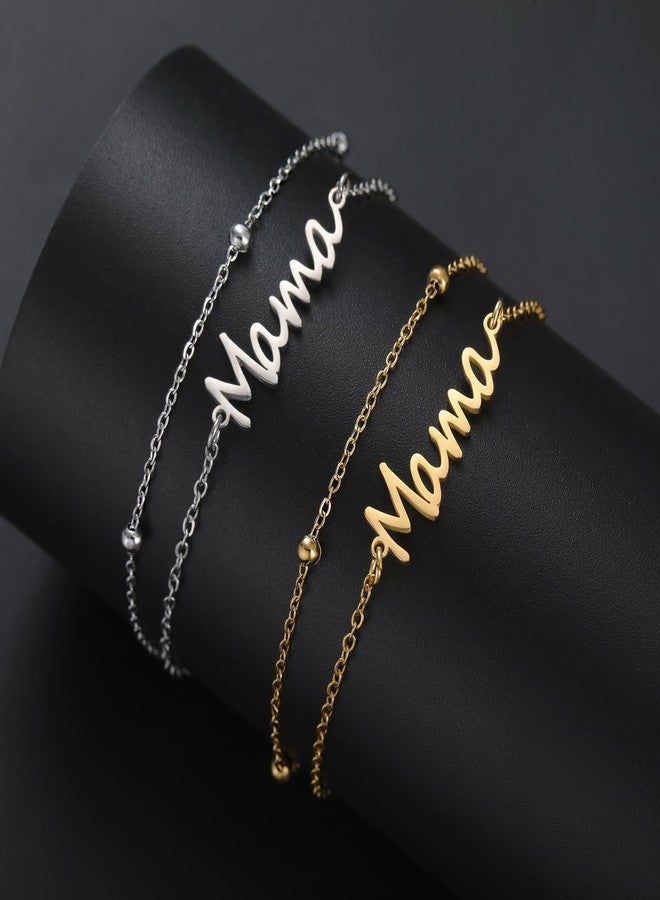 TEAMER Dainty Mama Bracelet Stainless Steel Adjustable Double Layer Beads Chain Mama Bracelet For Mother's Day New Mom (Silver) - Image 5