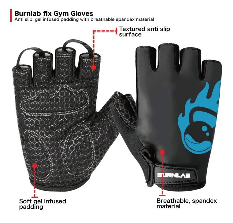 BURNLAB Gym Gloves Pro (Black and Blue, Large) - Image 3