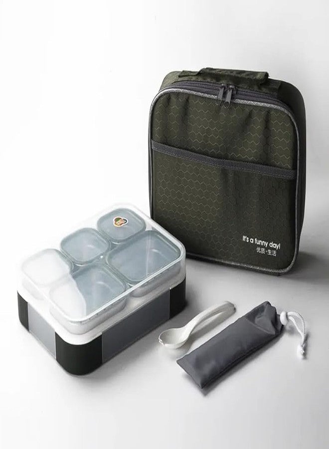 N2K2 ENTERPRISE Stainless Steel Bento Snacks Box with Bag 5 Compartments Sealed Leakage Proof Portable Lunch Box for Kids, Office, and School Use (Green) - Image 4