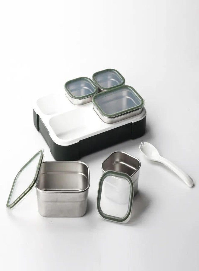 N2K2 ENTERPRISE Stainless Steel Bento Snacks Box with Bag 5 Compartments Sealed Leakage Proof Portable Lunch Box for Kids, Office, and School Use (Green) - Image 5