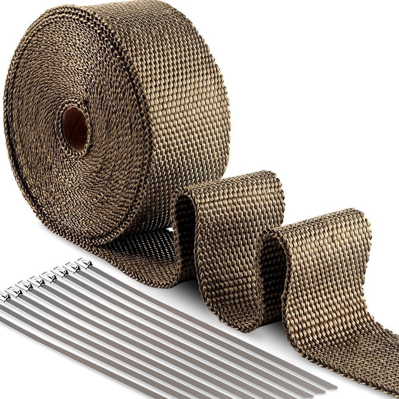 ilauke ilauke 10M*5CM Exhaust Wrap Roll Titanium for Motorcycle Heat Shield Tape + 10Pcs Stainless Ties - Image 1