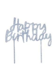 Hootyballoo Silver Glitter 'Happy Birthday' Acrylic Cake Topper 