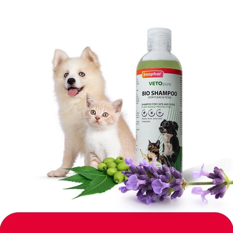 Beaphar Veto Pure BIO Shampoo for Dogs and Cats | Ticks, Fleas and Biting Lice Remover Shampoo with Margosa & Lavandin - 250 ML - Image 1