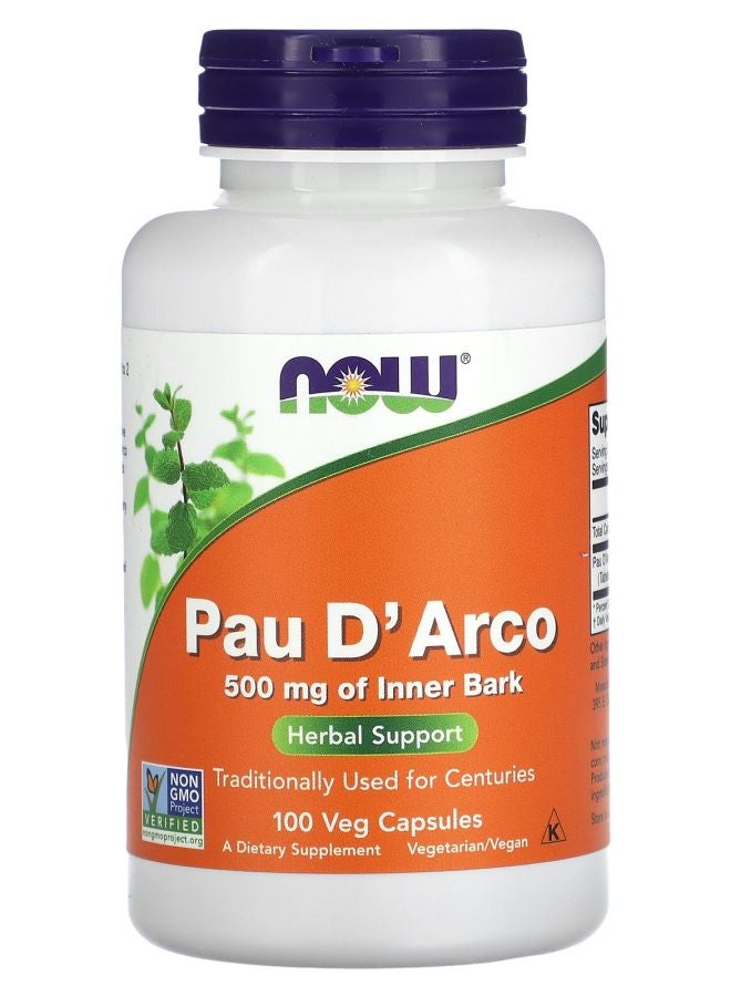 now Pau D'Arco 1000 mg 100 Veg Capsules (500 mg per Capsule)