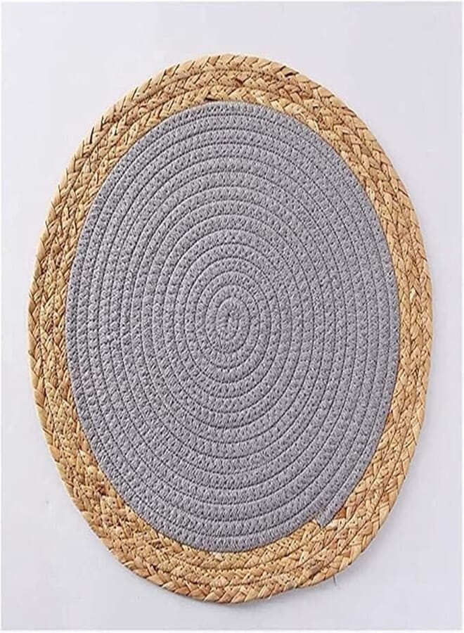 Hand made Round Woven Placemats, Braided Tablemats Natural Jute Handmade Woven Placemats Heat Resistant Non-Slip Potholder for Dining Table,Coaster Table Mats. (gray)