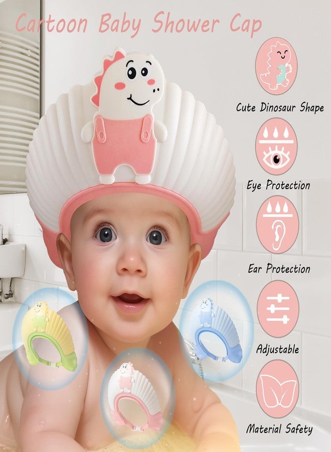 TinyGuardian Baby Shower Cap Shield, Shower Cap for Kids, Visor Hat for Eye and Ear Protection for 0-9 Years Old Children, Cute Little Dinosaur Shape Makes The Baby Bath More Fun (Pink) - Image 2