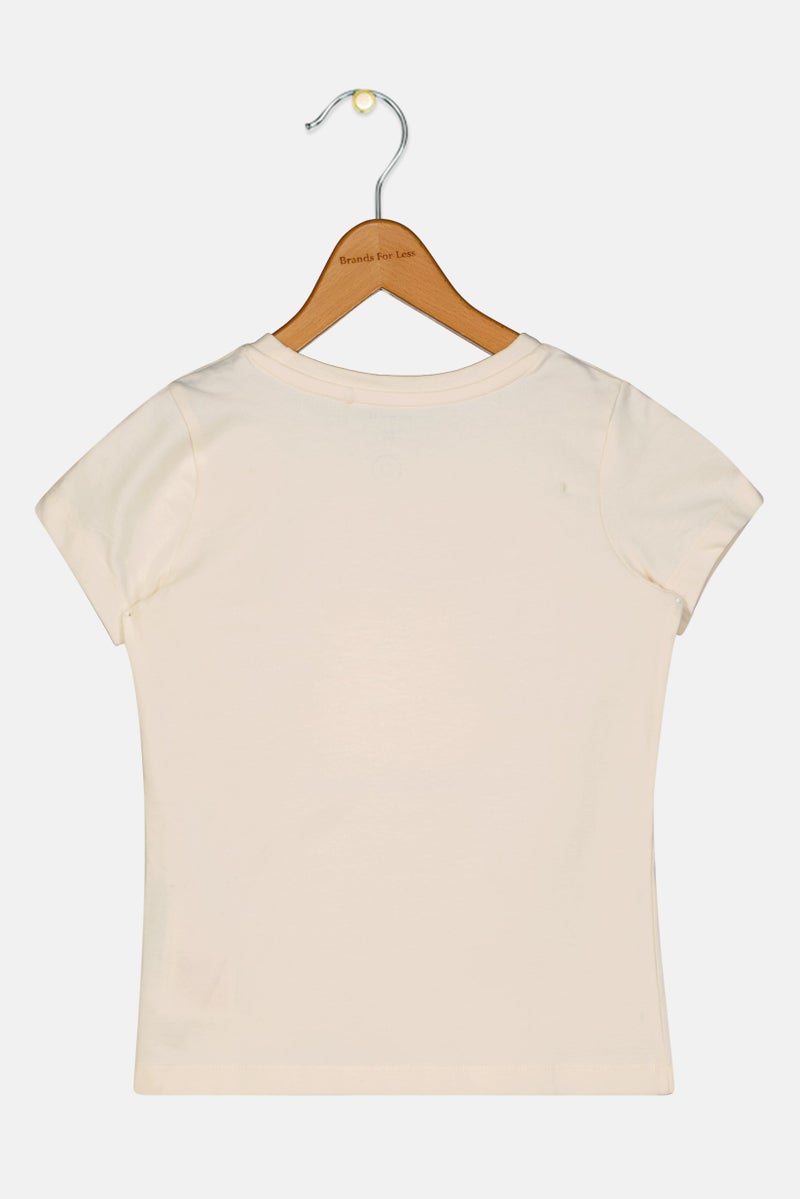 NAME IT Kids Girl Crew Neck Short Sleeve Graphic Print T-Shirt, Beige - Image 3