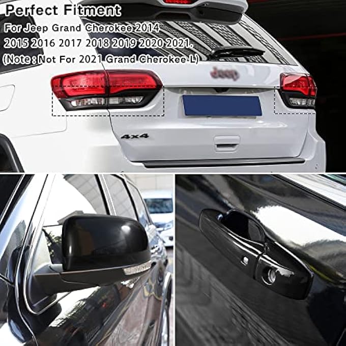 rayihni Tail Light Lamp Cover  Mirror Covers  Door Handle Covers Trim Bezel Glossy Cover Trim Exterior Accessories For Jeep Grand Cherokee 20142021Black - Image 3