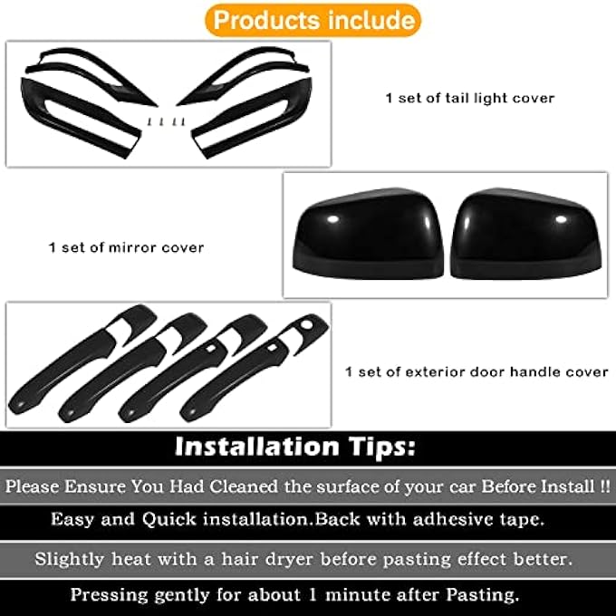 rayihni Tail Light Lamp Cover  Mirror Covers  Door Handle Covers Trim Bezel Glossy Cover Trim Exterior Accessories For Jeep Grand Cherokee 20142021Black - Image 5