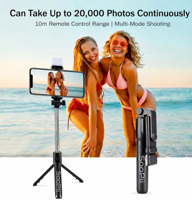 Soopii S1 Selfie Light Stick with Tripod Stand, 3 in 1 Multifunctional Design, Rechargable LED Light with Two Brighness Levels for Make up, Selfie, Vlogging & Photo Shoot, Selfie Stick with Bluetooth Remote - Image 3