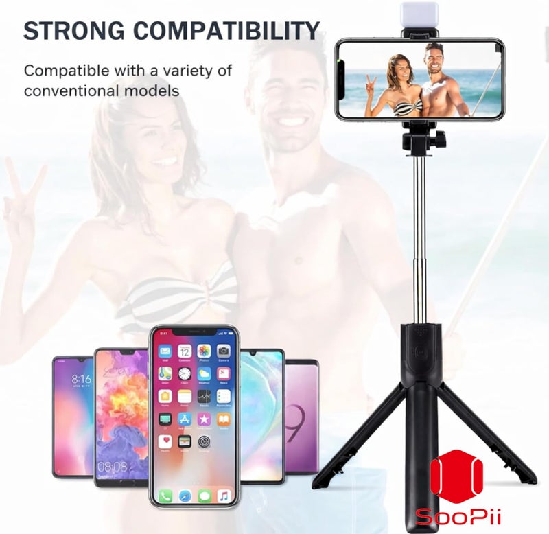 Soopii S1 Selfie Light Stick with Tripod Stand, 3 in 1 Multifunctional Design, Rechargable LED Light with Two Brighness Levels for Make up, Selfie, Vlogging & Photo Shoot, Selfie Stick with Bluetooth Remote - Image 5