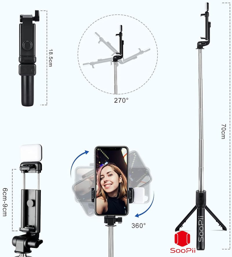 Soopii S1 Selfie Light Stick with Tripod Stand, 3 in 1 Multifunctional Design, Rechargable LED Light with Two Brighness Levels for Make up, Selfie, Vlogging & Photo Shoot, Selfie Stick with Bluetooth Remote - Image 2