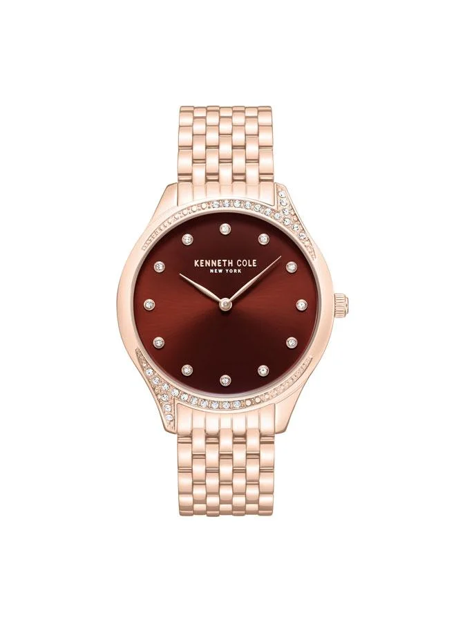 كينيث كول نيو يورك Chelsea Women's 36mm Quartz Watch with Burgundy Dial & Rose Gold Stainless Steel Bracelet