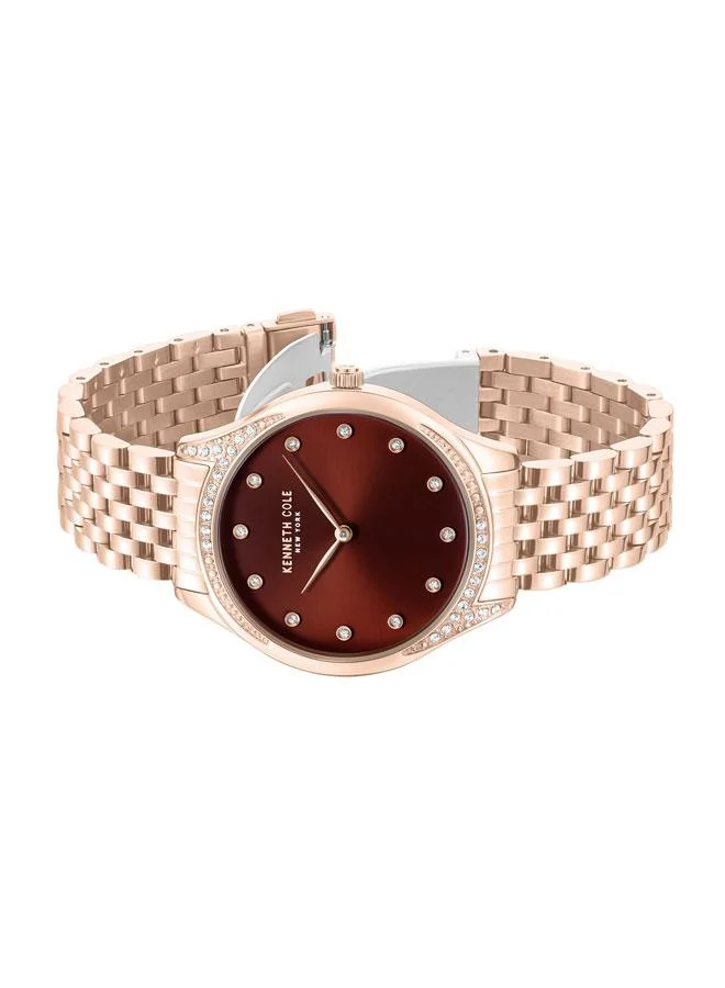 كينيث كول نيو يورك Chelsea Women's 36mm Quartz Watch with Burgundy Dial & Rose Gold Stainless Steel Bracelet