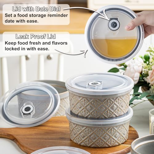 MISSYSSIM Large Ceramic Mixing Bowls with Lids Set of 4, 40 oz Salad Bowls for Kitchen Food Storage, Airtight Serving Bowls for Meal Prep, Cereal, Leftovers, Office Lunch, and Camping, Grey - Image 2