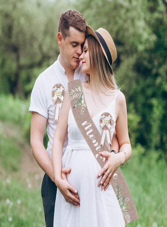 Mecholey Neutral Burlap Mom to Be Sash Dad to Be Pin Baby Shower Decorations, Sage Green Mommy to Be Sash Baby Shower Pin Set for Gender Reveals Party Decorations for Pregnant Keepsake Gifts - Image 3